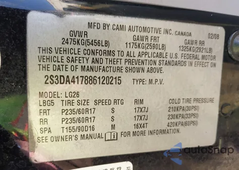 2008 Suzuki Xl7 Luxury из США, поврежденный, VIN 2S3DA417886120215